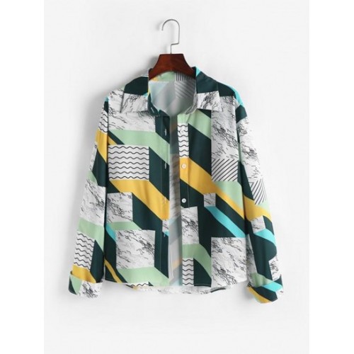 Geo Stripes Printed Button Down Shirt
