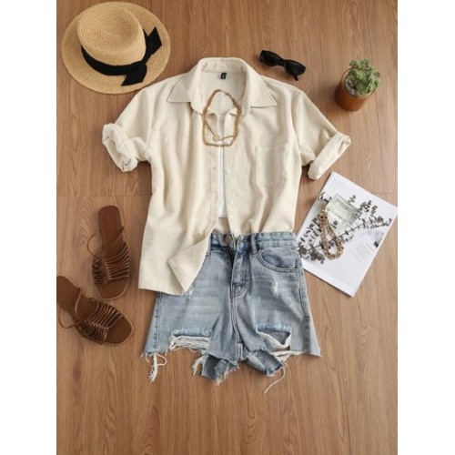 Front Pocket Corduroy Button Down Shirt