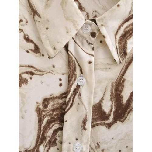 Marble Print Drop Shoulder High Low Shirt