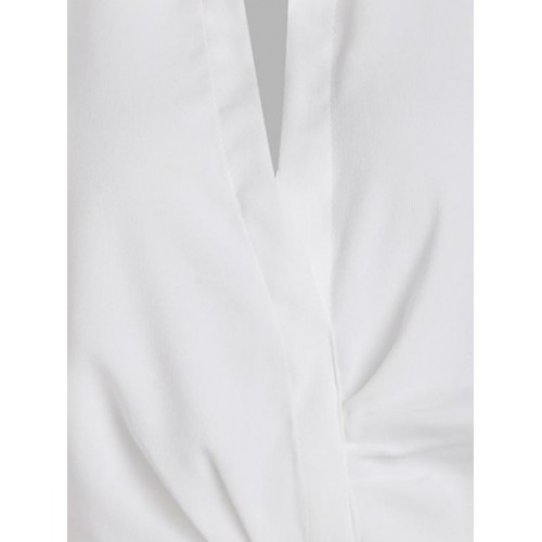 Slit Sleeve Ruched Collared Top