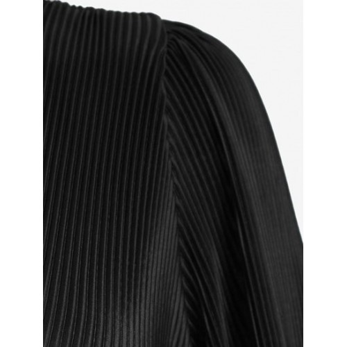 Long Sleeve Plisse Cropped Wrap Blouse