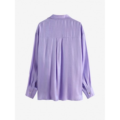 Front Pocket Silky Shiny Button Down Shirt