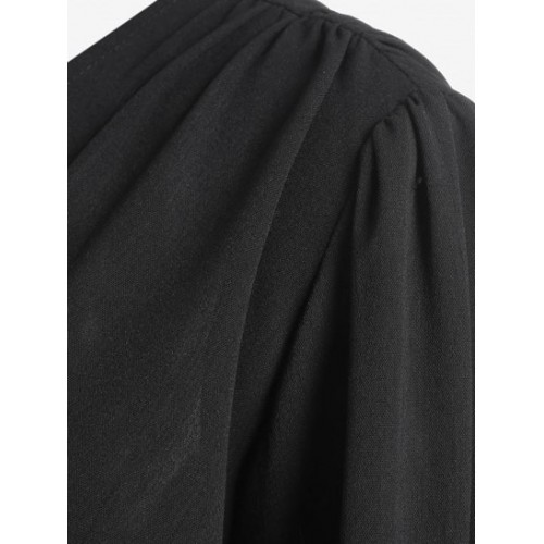 Lantern Sleeve Loop Button Blouse