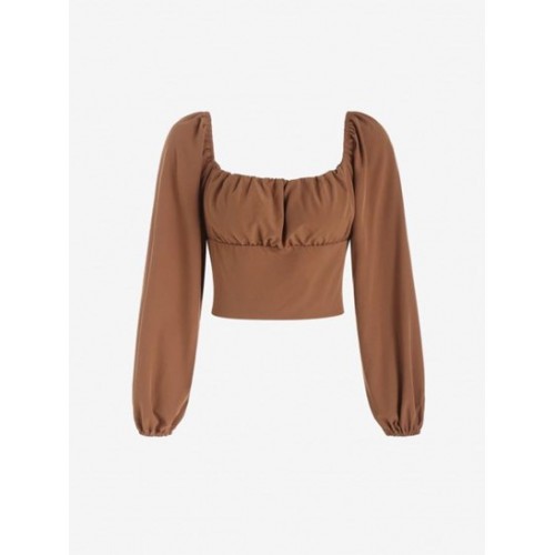 Ruched Puff Sleeve Cropped Top