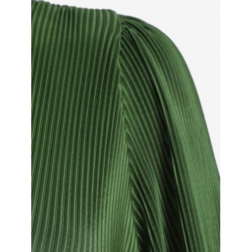 Long Sleeve Plisse Cropped Wrap Blouse