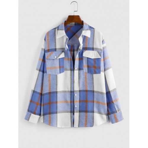 Plaid Double Pockets Button Up Shacket