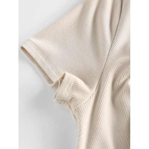 Ribbed Ruched Cutout Crop Tee