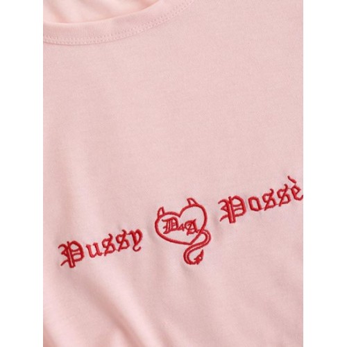 Embroidery Frilled Crop Lettuce Tee