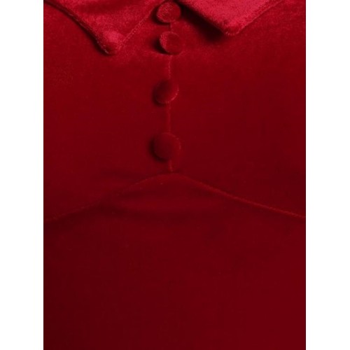 Velour Puff Sleeve Mock Button T Shirt