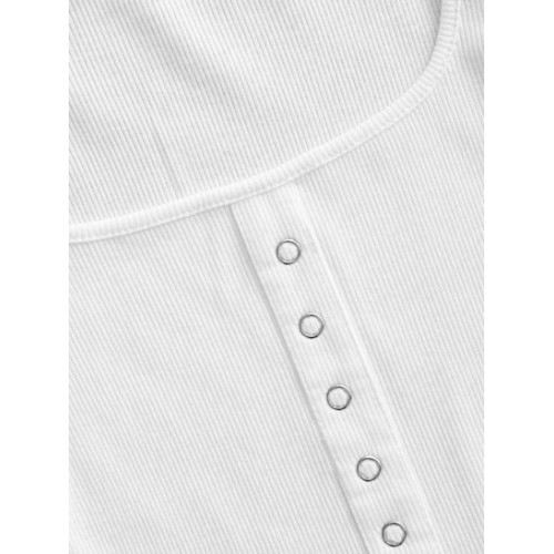 Square Collar Rib-knit Grommets Crop Top