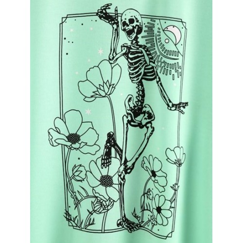 Flower Skeleton Drop Shoulder T Shirt