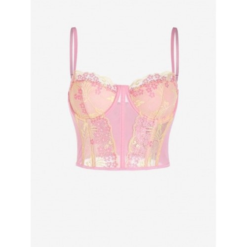 Floral Embroidery See-through Eyelash Lace Corset