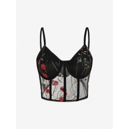 Bustier Underwire Embroidered Sheer Corset Cami Top