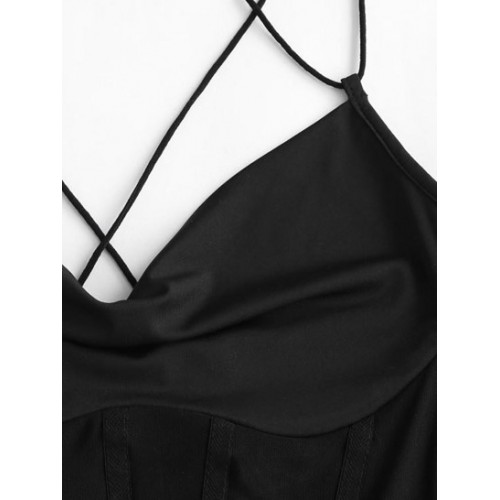 Mesh Panel Lace-up Draped Cami Bralette Top