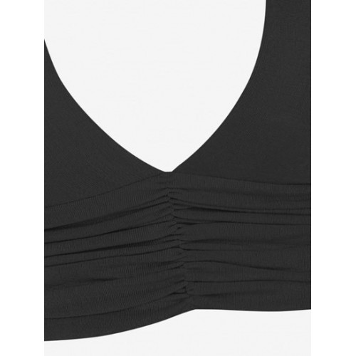 Halter Open Back Jersey Ruched Crop Top