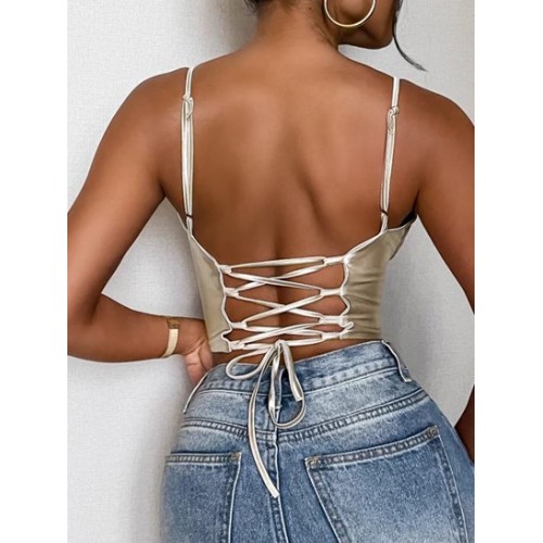 Lace Up Silky Bustier Corset Style Top