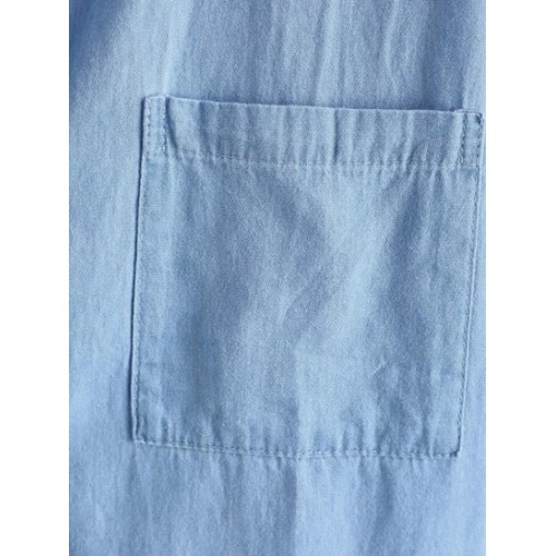 Front Pocket Cuff Sleeve Chambray Shirt
