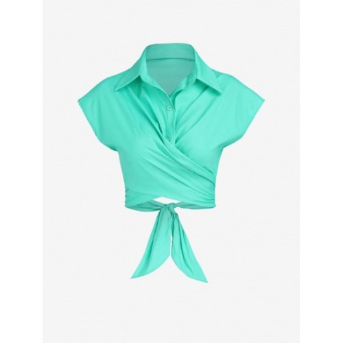 Criss Cross Tie Back Cropped Shirt