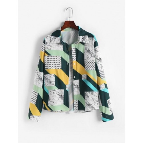 Geo Stripes Printed Button Down Shirt