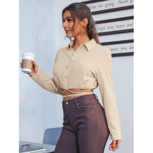 Drop Shoulder Midriff Flossing Crop Blouse