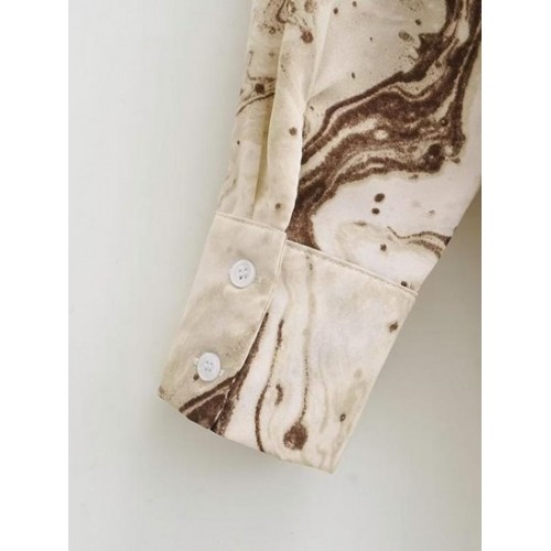 Marble Print Drop Shoulder High Low Shirt