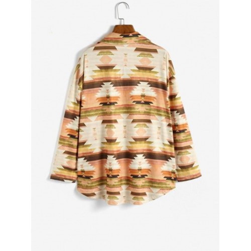 Ethnic Geo Print Front Pocket Shirt