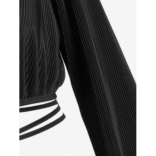 Long Sleeve Plisse Cropped Wrap Blouse
