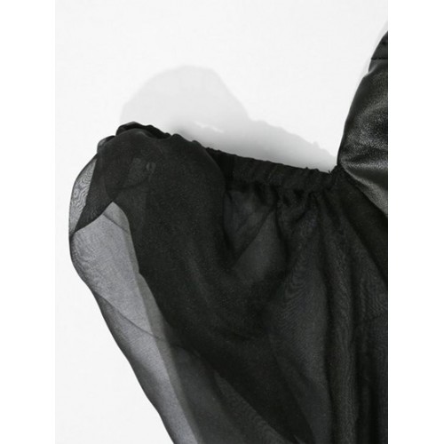 See Thru Puff Sleeve PU Corset Top