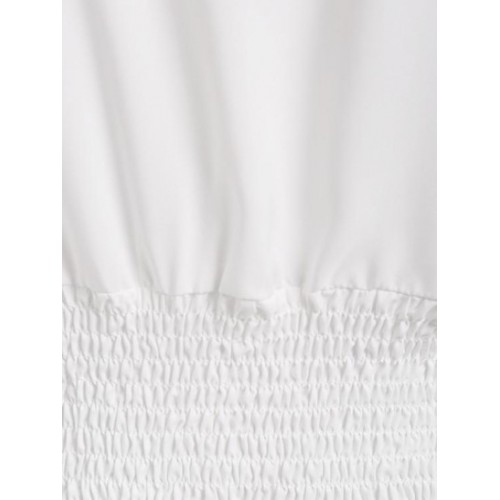 Plunge Front Bowknot Smocked Back Crop Shirt