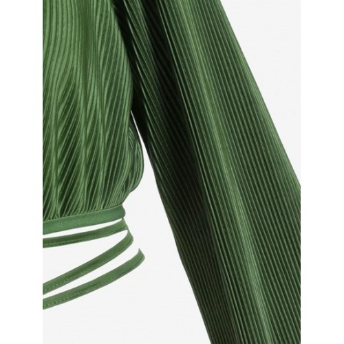 Long Sleeve Plisse Cropped Wrap Blouse