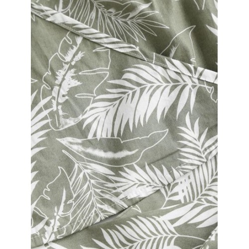 Leaf Print Tropical Surplice Tied Blouse