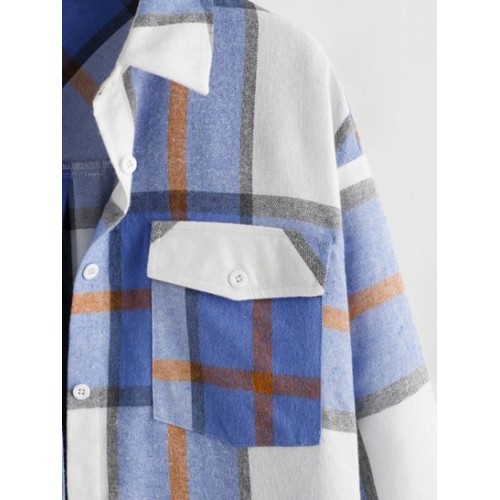Plaid Double Pockets Button Up Shacket