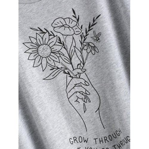 Sketch Flower Oversized Drop Shoulder Boyfriend Tee