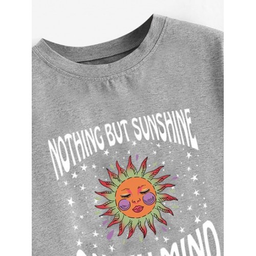 Sun Star Slogan Print Raw Hem Crop T Shirt