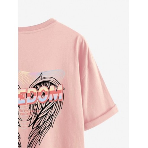 Wing Freedom Print Drop Shoulder T Shirt