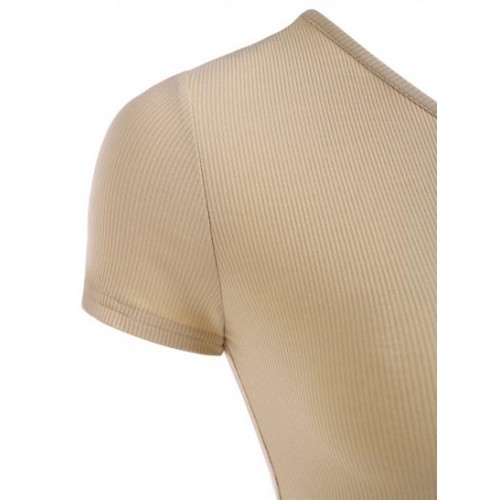 Ribbed Tie Side Cut Out One Shoulder Crop Top