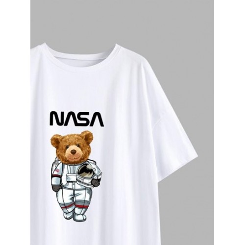 Oversized Astronaut Bear Graphic T-shirt