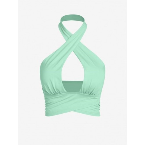 Halter Cut Out Criss Cross Crop Top