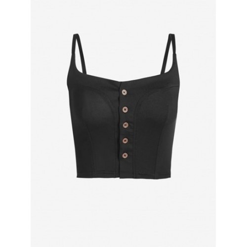 Solid Cropped Button Front Cami Top