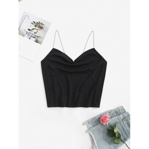 Metal Chain Backless Cowl Front Crop Top